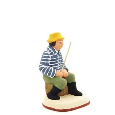 santon de provence peint à la main pêcheur riviere profil