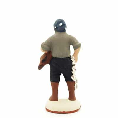 santon de provence peint à la main homme à la poule et à l'ail dos