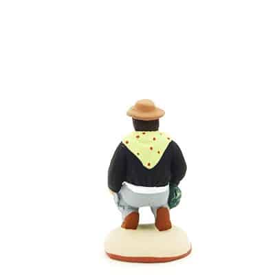 santon provence peint mains ramasseur de lavande accroupi dos