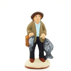 santon de provence peint à la main pecheur riviere debout