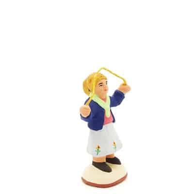 santon peint à la main fille a la corde profil