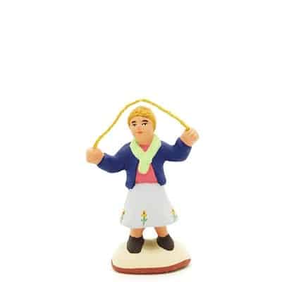 santon peint à la main fille a la corde