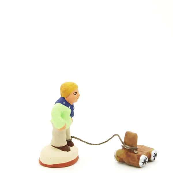 santon peint main enfant à la carriole profil