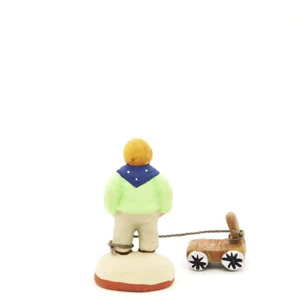 santon peint main enfant à la carriole dos