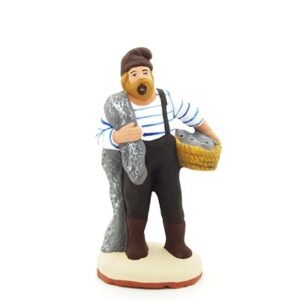 santon de provence peint à la main pecheur debout filet