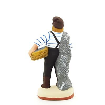 santon de provence peint à la main pecheur debout dos