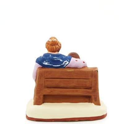 santon de provence la liseuse et l'enfant peint à la main dos