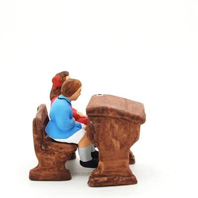 Ecoliers - Banc et pupitre santon peint main profil