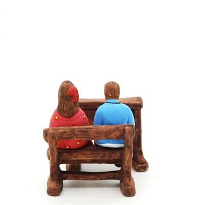 Ecoliers - Banc et pupitre santon peint main dos