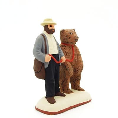 santon de provence l'homme et l'ours peint à la main profil