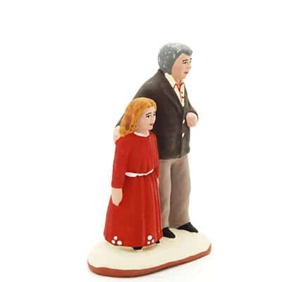 santon de provence peint à la main papa et sa fille profil