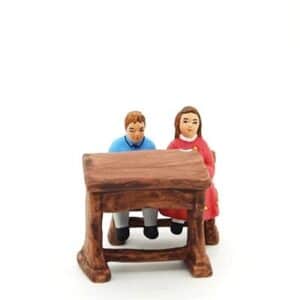 Ecoliers - Banc et pupitre santon peint main