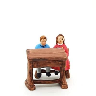 Ecoliers - Banc et pupitre santon peint main