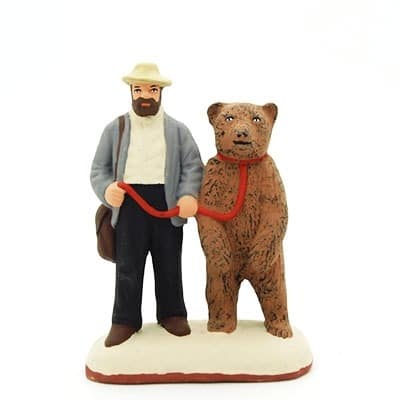 santon de provence l'homme et l'ours peint à la main