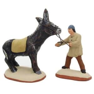 meunier et son ane recalcitrant santon de provence peint à la main