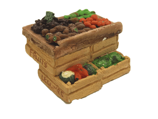 Décors crèche étal cagettes kiwis et poires