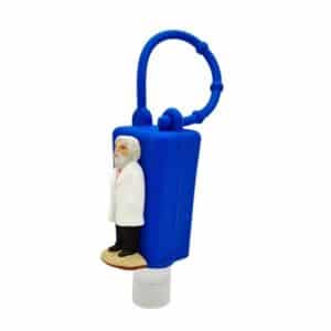 Flacon bleu du Dr Covid peint a la main